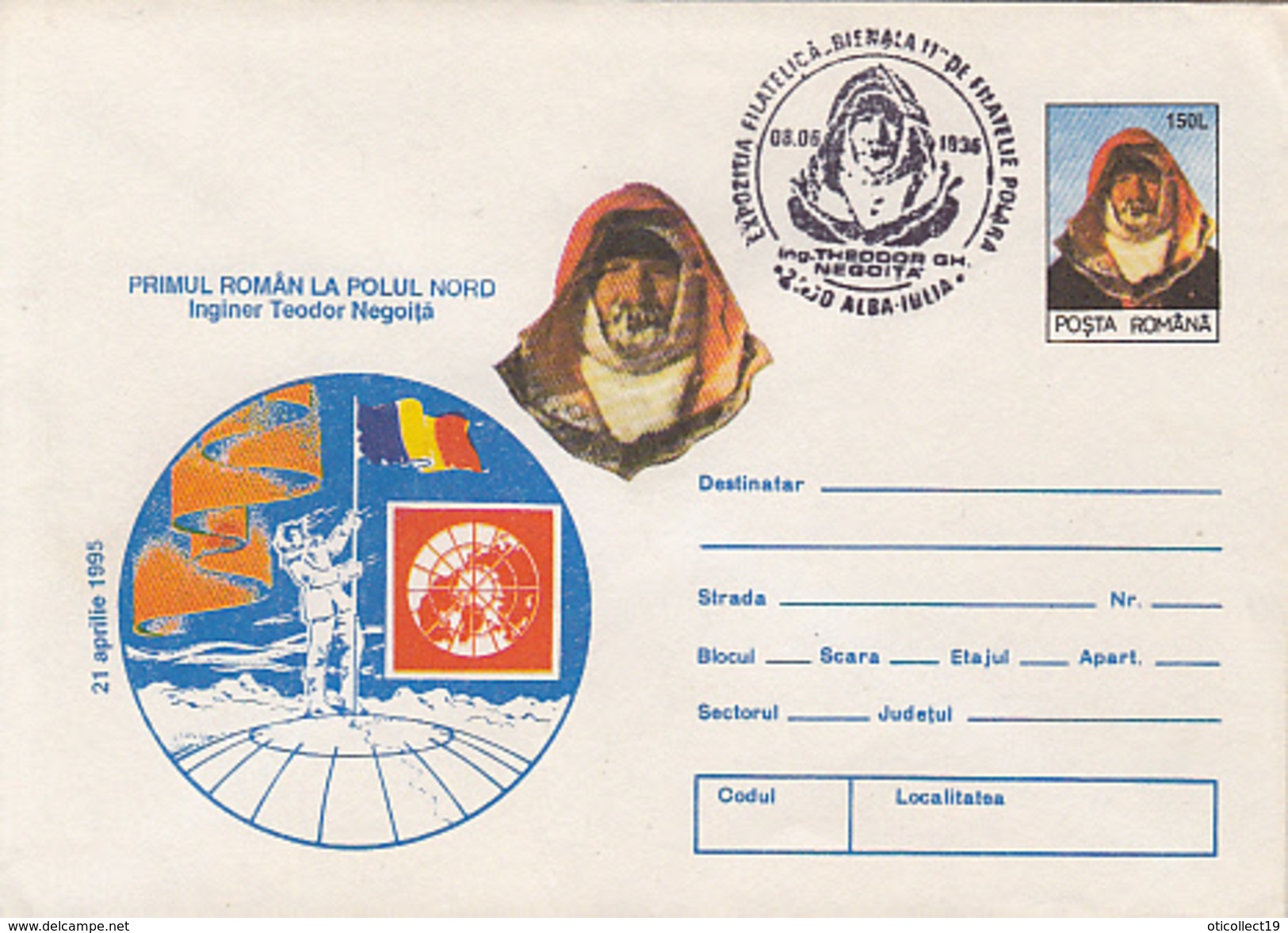 NORTH POLE, THEODOR NEGOITA, FIRST ROMANIAN AT NORTH POLE, ARCTIC EXPEDITION, COVER STATIONERY, 1996, ROMANIA - Expéditions Arctiques