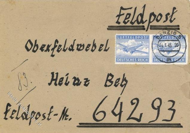 Feldpost WK II Brief Von DANZIG An FP 64293 24.1.1945, Mehrseitiger Spannender Inhalt Zur Lage Dort - Oorlog 1939-45