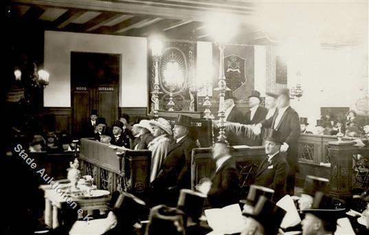 Synagoge AMSTERDAM - Die Königing Besucht Die Synagoge, Seltene Innnenasicht-Foto-Ak, Ecke Gestoßen Synagogue - Giudaismo