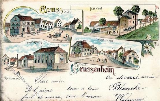 Synagoge GRUSSENHEIM,Elsass - Litho Mit Synagoge I-II Synagogue - Giudaismo