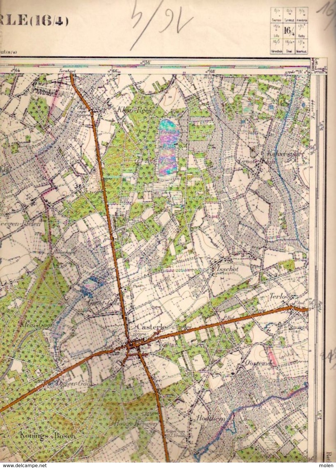 STAFKAART 16/4 Meting 1865 KASTERLEE TIELEN LICHTAART OPSTAL HOGE-RIELEN KLEIN-REES TERLO OLEN TEN-AARD Geel Kaart S368 - Kasterlee