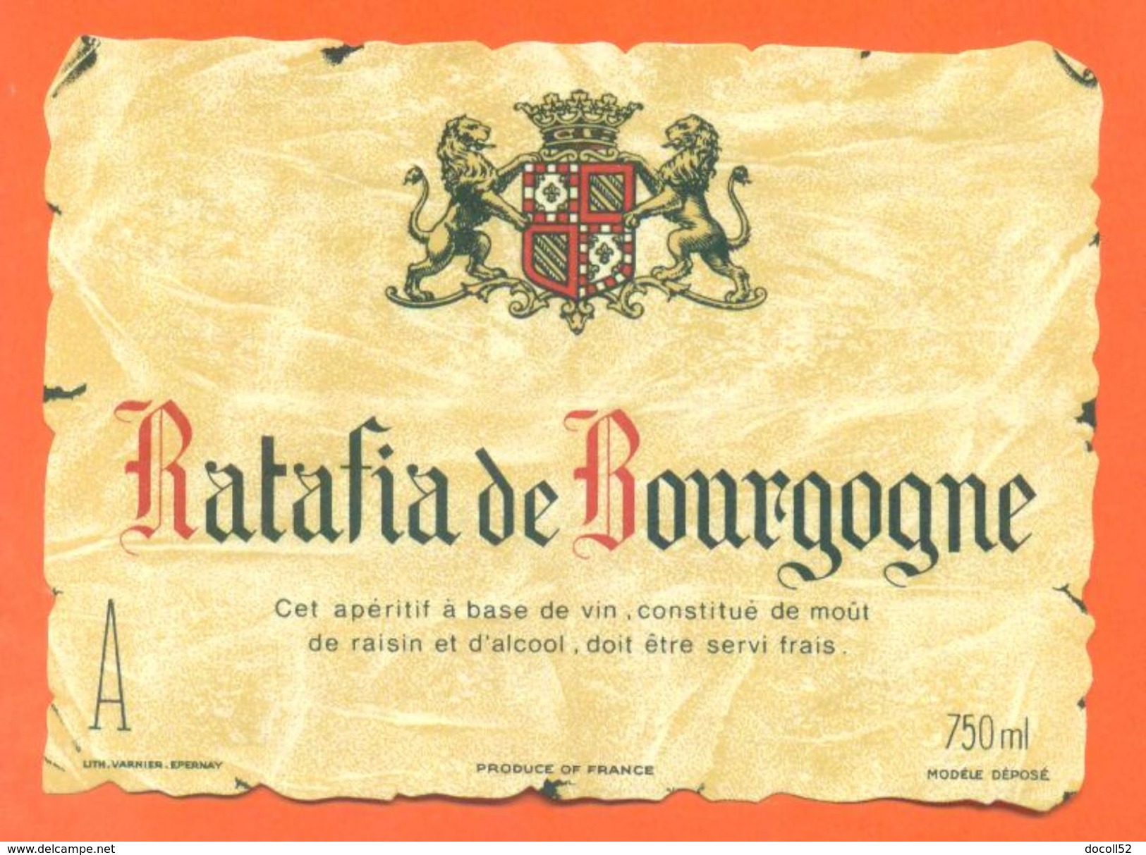 étiquette De Ratafia De Bourgogne - 75 Cl - Bourgogne