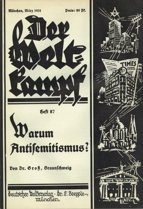 Judaika BUCH - Der WELTKAMPF Monatsschrift Für Die Judenfrage - 11 Hefte (ohne Februar) V. 8. Jahrgang 1931 Mit Umschlag - Jodendom