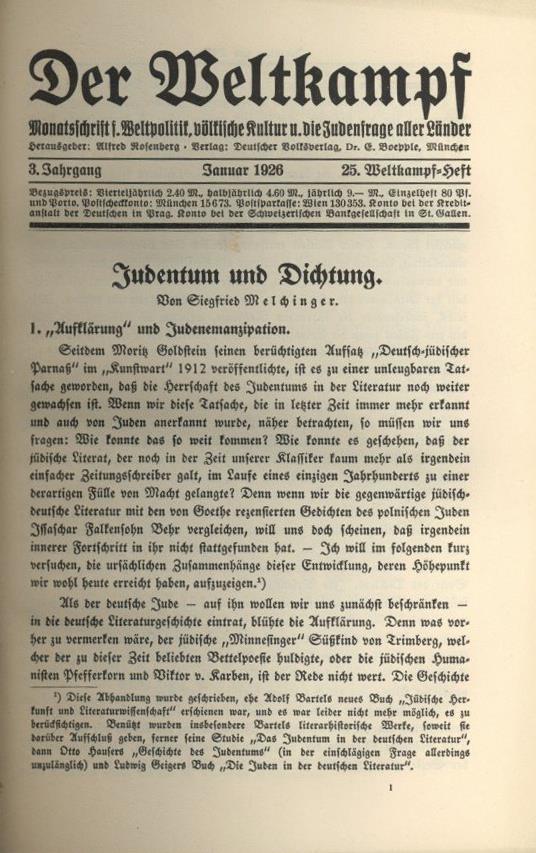 Judaika BUCH - Der WELTKAMPF Monatsschrift Für Die Judenfrage - Kpl. 3. Jahrgang 1926 Gebunden (576 Seiten) I Sehr Selte - Jodendom