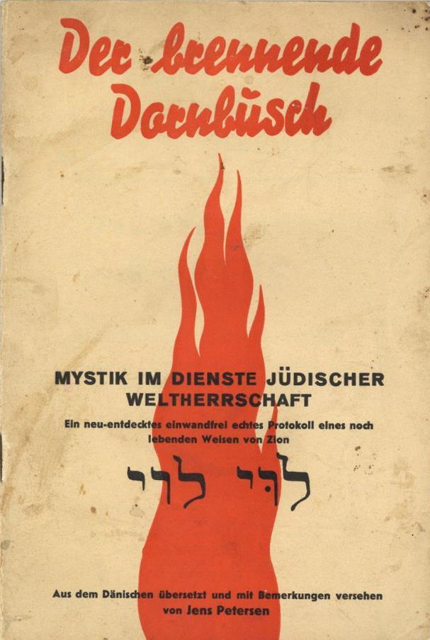 Judaika Buch Der Brennende Dornbusch Mystik Im Dienste Jüdischer Weltherrschaft Petersen, Jens 1938 Bodung Verlag 31 Sei - Jodendom