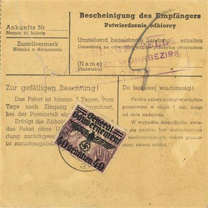 Judaika Generalgouvernement Mi 31 3x Auf Paketkarte 1940 Von Mogieluice Ins Jüdische Ghetto Warschau, Postablage Jüdisch - Jodendom