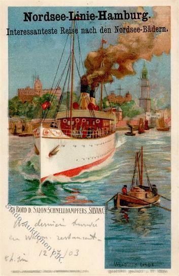 Marine Salon Schnelldampfer Silvana Sign. Linde, Wladimir Künstlerkarte 1903 I-II - Marines