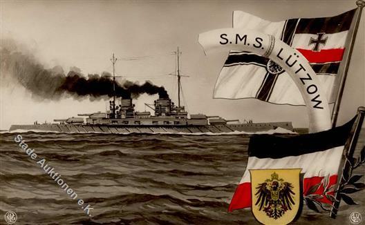 Marine WK I S.M.S. Lützow Schwarz-Weiß-Rot Foto AK I-II - Guerra