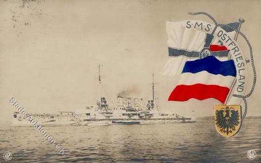 Marine WK I S.M.S. Ostfriesland Schwarz-Weiß-Rot Foto AK 1916 I-II (fleckig) - Oorlog