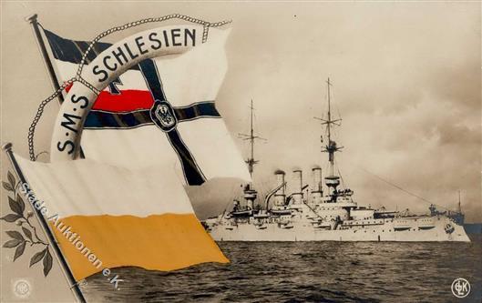 Marine WK I S.M.S. Schlesien Schwarz-Weiß-Rot Foto AK I-II - Oorlog