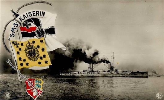 Marine WK I SMS Kaiserin Schwarz-Weiß-Rot Foto AK I-II - Guerra