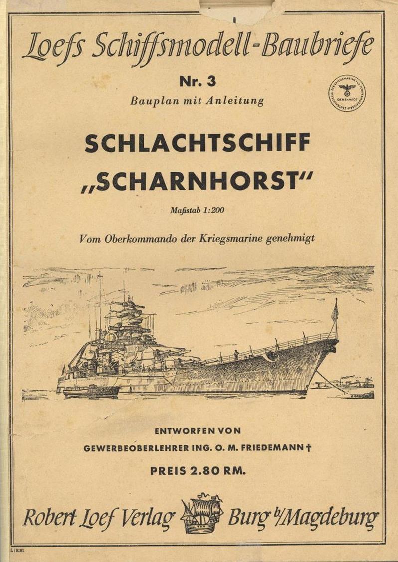 Schiff Kreuzer WK II Bauplan Schlachtschiff Scharnhorst Loefs Schiffsmodell Baubriefe II (altersbedingete Gebrauchsspure - Guerra