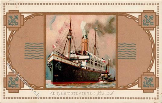 Dampfer Reichspostdampfer Bülow Norddeutscher Lloyd Seeost Lithographie 1911 I-II (Eckbug) - Guerra