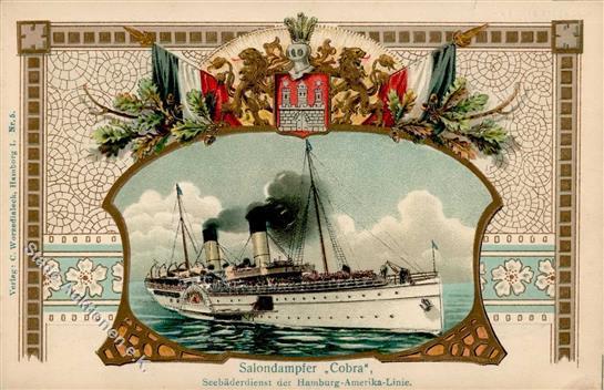 Dampfer Salondampfer Cobra Hamburg Amerika Linie Seepost Hamburg Helgoland Prägedruck 1912 I-II - Oorlog
