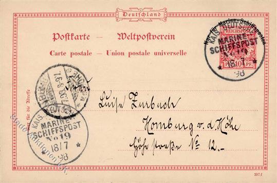 Marineschiffspoststempel Kais. Deutsche Marine Schiffpost No. 19 18.7.98 1898 I-II - Oorlog