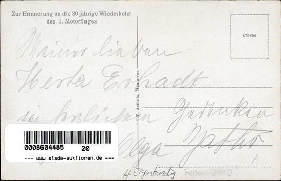 Flugzeug Vor 1945 Jatho Motordrachenflieger Autograph Olga Jatho I-II Aviation - Aviatori