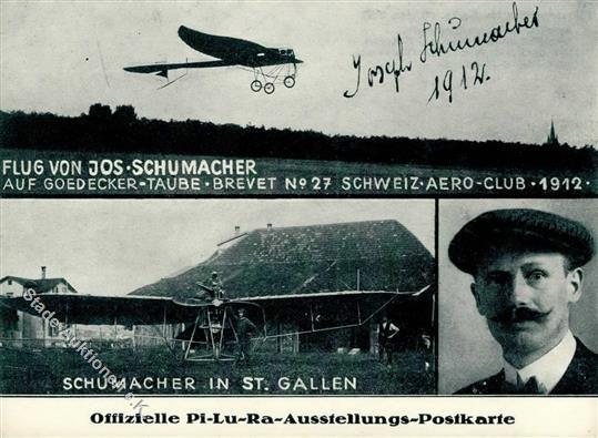 Flugwesenpionier Jos. Schumacher Goedecker Taube Brevet Nr. 27 1912 I-II - Aviatori