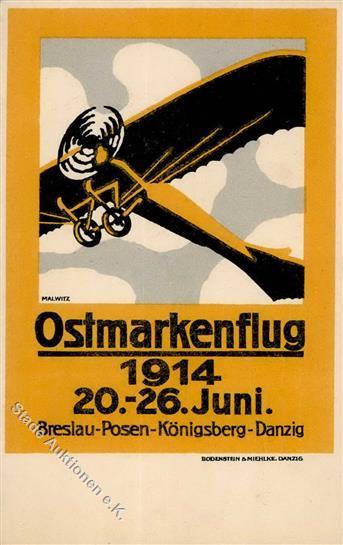 Flugereignis Ostmarkenflug Breslau Posen Königsberg Danzig 1914 Sign. Witz Künstler-Karte I-II Aviation - Aviatori