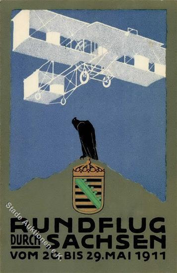 Flugereignis Rudflug Durch Sachsen 1911 Künstler-Karte I-II Aviation - Piloten