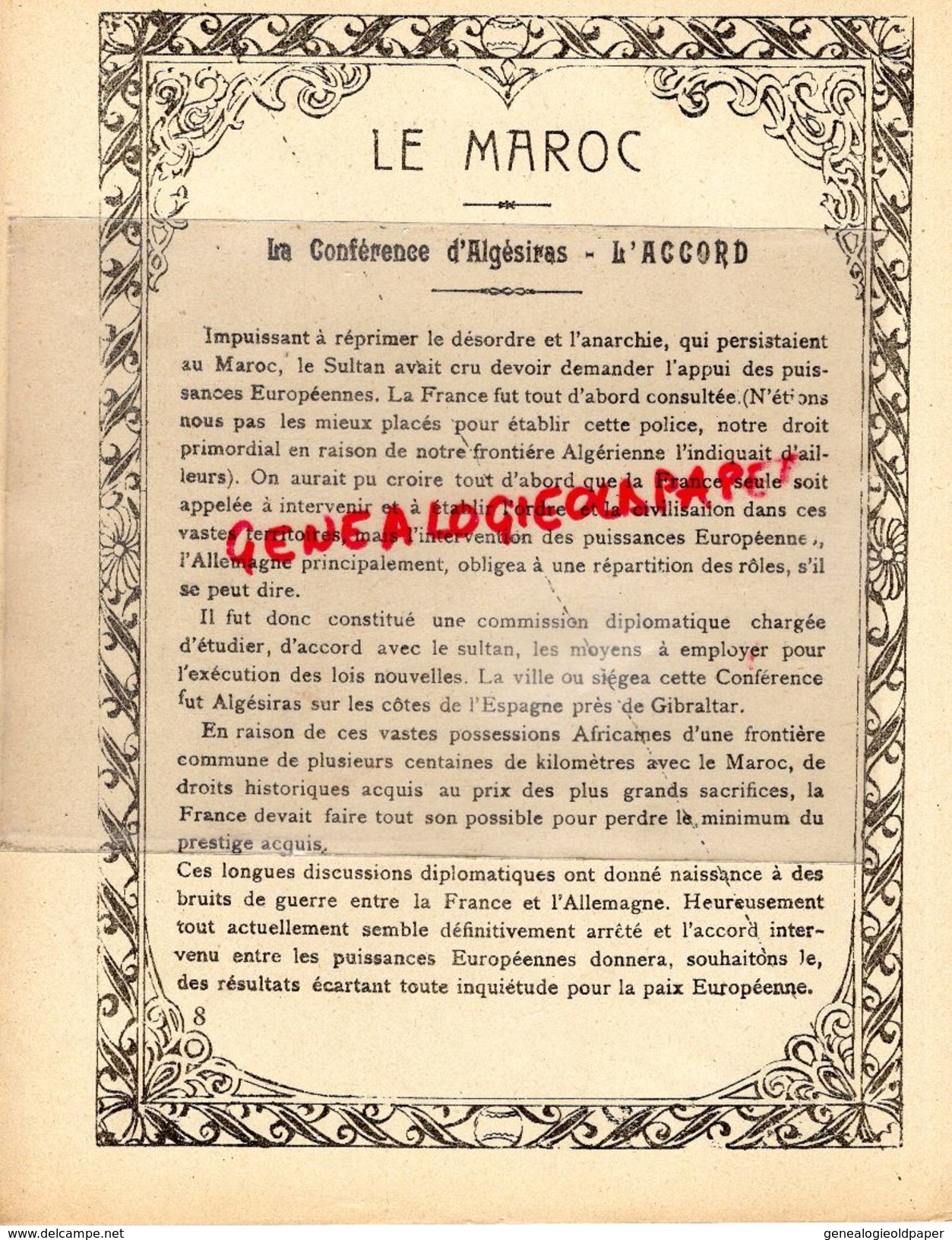 PROTEGE CAHIER- IMPRIMERIE DUCOURTIEUX LIMOGES- MAROC- LA FIN DE LA CONFERENCE D' ALGESIRAS -L' ACCORD- - Collections, Lots & Séries