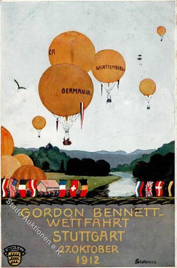 Ballon Stuttgart Gordon Bennett Wettfahrt 1912 I-II - Luchtballon