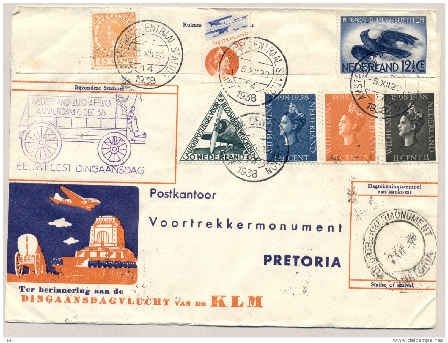 Nederland - 1938 - Dingaansvlucht Van Amsterdam Naar Pretoria / South Africa En Terug / And Back - Brieven En Documenten