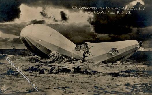 HELGOLAND - Zerstörung Marine-Luftschiff L. I Vor Helgoland Am 9.9.15 I-II - Dirigibili