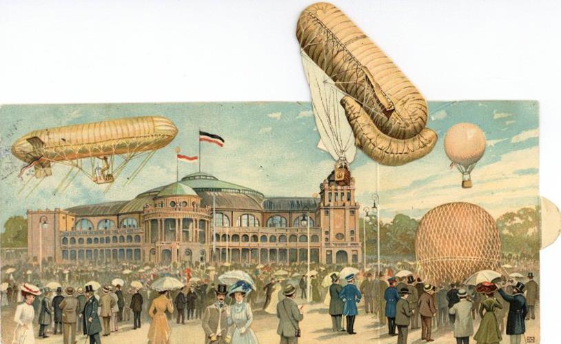 ILA Intern. Luftschifffahrt Ausstellung Frankfurt (6000) 1909 Klappkarte Mit Schwebendem Zeppelin I-II Expo Dirigeable - Zeppeline