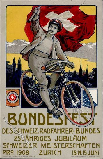 Fahrrad Bundesfest Des Schweizer Radfahrer Bundes  1908 I-II Cycles - Altri & Non Classificati