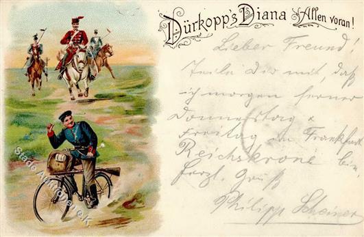 Fahrrad Dürkopps Diana Soldaten  Lithographie 1899 I-II Cycles - Andere & Zonder Classificatie