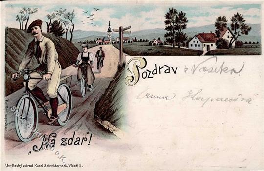 Fahrrad Pozdrav Na Zdar Lithographie 1899 I-II (Ecken Bestoßen, Stauchung) Cycles - Altri & Non Classificati