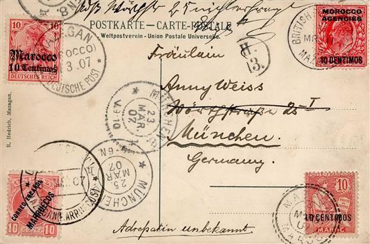 Deutsche Post Marokko Mazagan Stpl. Mischfrankatur 1907 I-II - Geschiedenis