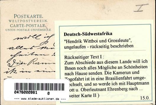 Kolonien Deutsch Südwestafrika Hendrik Wittboi Und Grossleute I-II Colonies - Geschiedenis