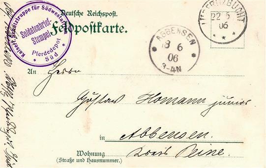 Kolonien Deutsch-Südwestafrika Keetmannshoop Soldaten Trusart Cognac Werbe-Karte Stpl. Lüderitzbucht 22.5.06 U. Soldaten - Storia