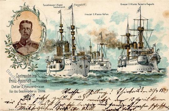Kolonien Kiautschou Contreadmiral Prinz Heinrich 2. Kreuzerdivision Stpl. Tsintau 1.5.99 I-II (fleckig) Colonies - Storia