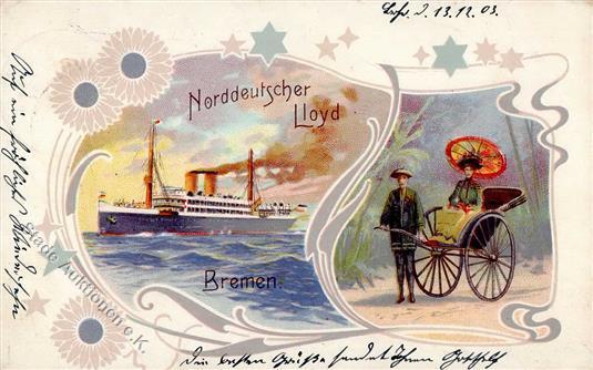 Kolonien Kiautschou Dampfer Norddeutscher Lloyd Bremen Lithographie 1903 I-II Colonies - Storia