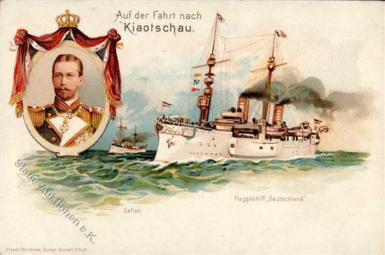 Kolonien Kiautschou Flaggschiff Deutschland U. Gefion  Lithographie I-II Colonies - Storia