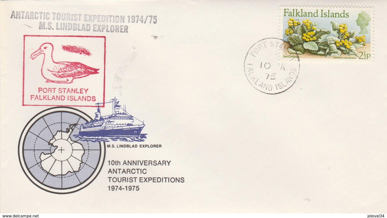 Lettre MS LINDBLAD  Port Stanley Falkland Islands - Fleurs - Autres & Non Classés