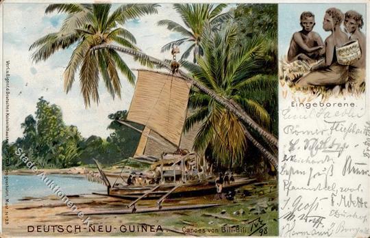 Kolonien Deutsch Neuguinea Canoes Von Bili-Bili Lithographie 1900 I-II (Ecke Abgestossen) Colonies - Storia