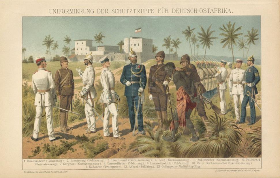 Kolonien Deutsch-Ostafrika Litho 25 X 16 Cm Uniformierung Der Schutztruppe I-II Colonies - Geschiedenis