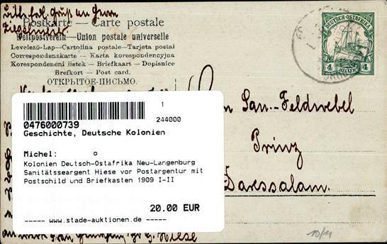 Kolonien Deutsch-Ostafrika Neu-Langenburg Sanitätsseargent Hiese Vor Postargentur Mit Postschild Und Briefkasten 1909 I- - Storia