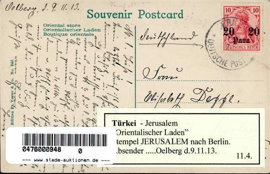 Kolonien Deutsche Post Türkei Jerusalem Orientalischer Laden 1913 I-II Colonies - Storia