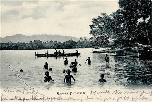 Kolonien Deutsch Neuguinea Badende Papuakinder Stpl. Herbsthöhe 12.5.06 I-II Colonies - Storia