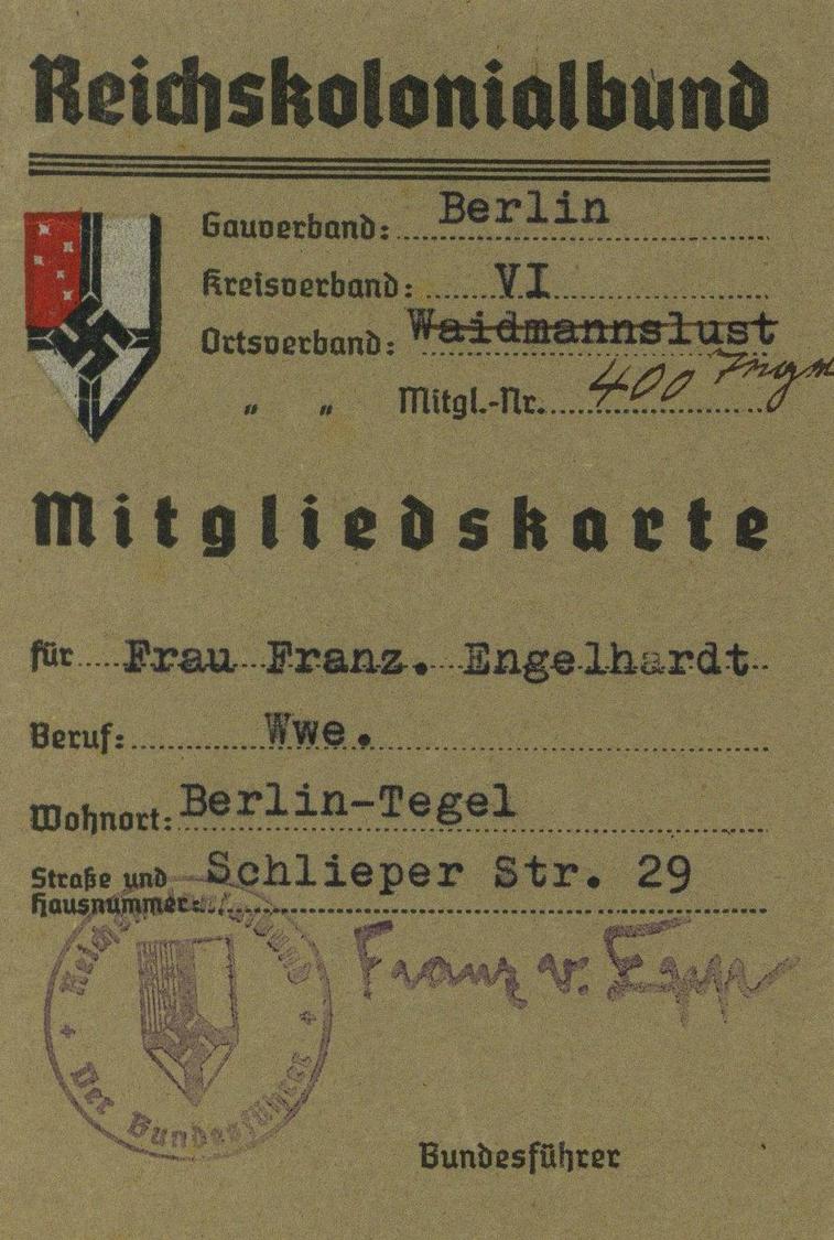 Kolonien WK II Reichskolonialbund Mitgliedskarte 1937 I-II Colonies - Storia