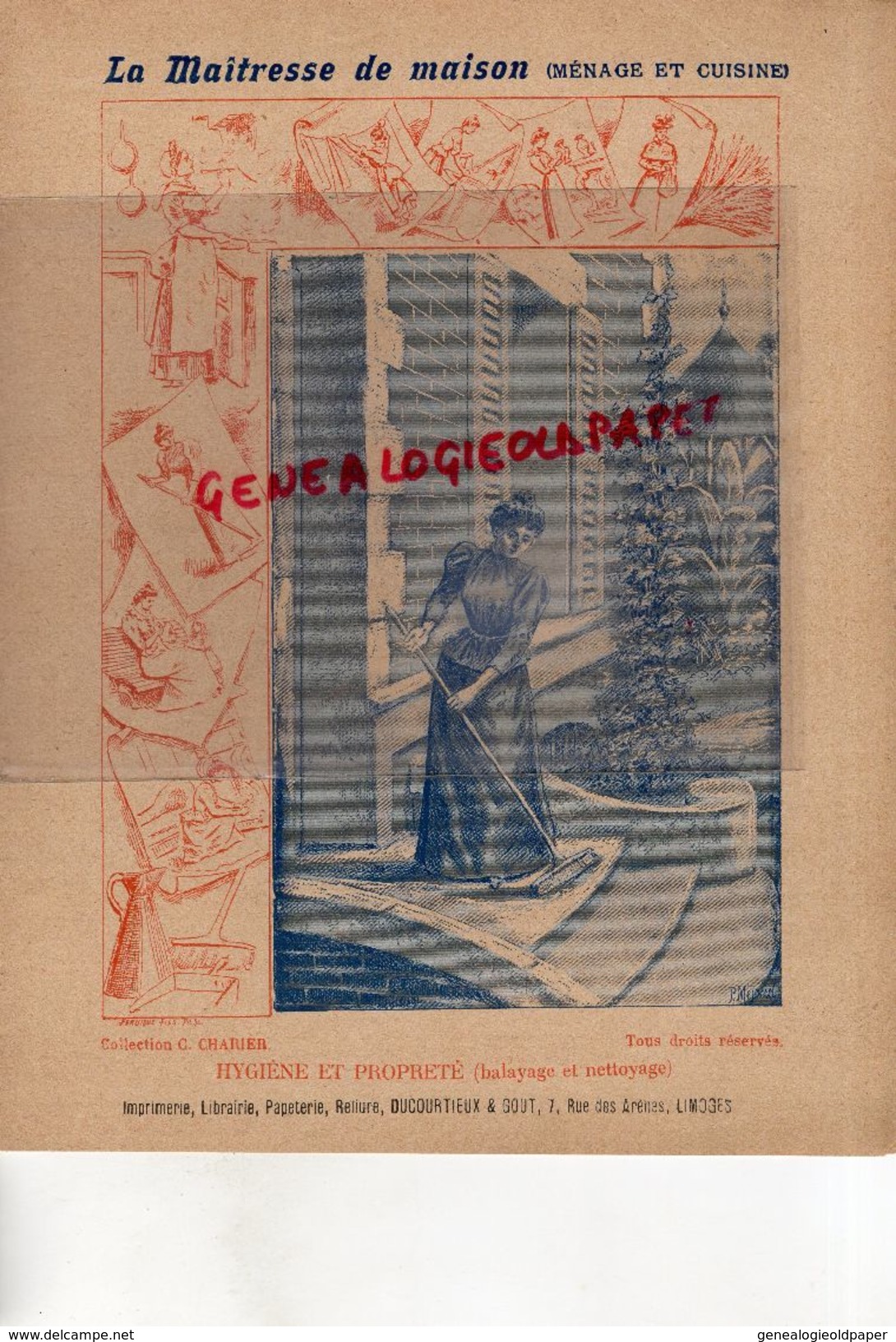 PROTEGE CAHIER-IMPRIMERIE DUCOURTIEUX LIMOGES- MAITRESSE DE MAISON-HYGIENE ET PROPRETE-BALAYAGE -CHARIER SAUMUR - Collections, Lots & Séries