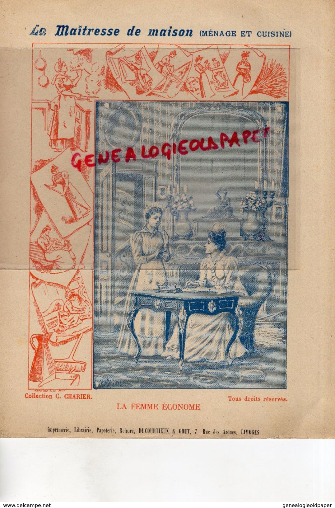 PROTEGE CAHIER-IMPRIMERIE DUCOURTIEUX LIMOGES- MAITRESSE DE MAISON-FEMME ECONOME-ECONOMIE -CHARIER SAUMUR - Lots & Serien