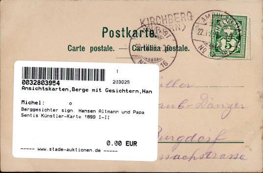 Berggesichter Sign. Hansen Altmann Und Papa Sentis Künstler-Karte 1899 I-II Face à La Montagne - Vertellingen, Fabels & Legenden