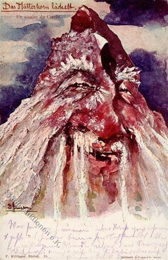 Berggesichter Sign. Hansen Das Matterhorn Lächelt Künstler-Karte 1899 I-II Face à La Montagne - Vertellingen, Fabels & Legenden