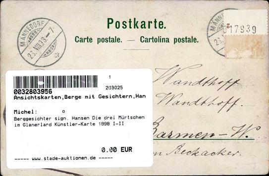 Berggesichter Sign. Hansen Die Drei Mürtschen Im Glanerland Künstler-Karte 1898 I-II Face à La Montagne - Vertellingen, Fabels & Legenden