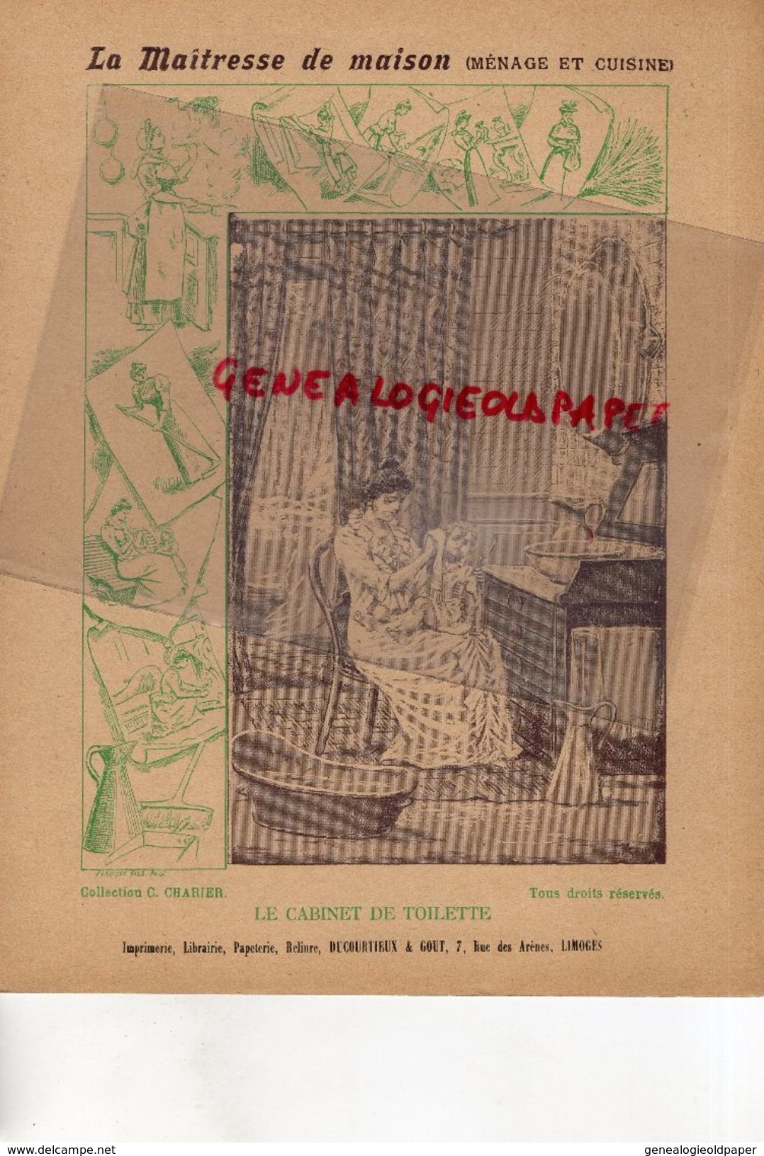 PROTEGE CAHIER-IMPRIMERIE DUCOURTIEUX LIMOGES- MAITRESSE DE MAISON-CABINET DE TOILETTE BAIGNOIRE LAVABO -CHARIER SAUMUR - Collections, Lots & Series